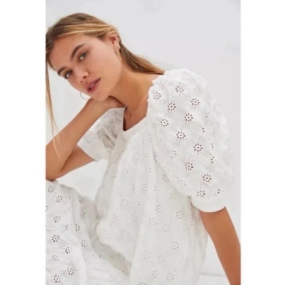 Anthropologie Maeve white eyelet puff sleeve dress - Picture 2 of 10